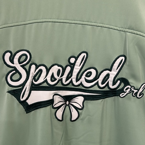 Adika Spoiled Girl Satin Finish Mint Green Oversized Bomber Jacket - XL - Picture 3 of 11